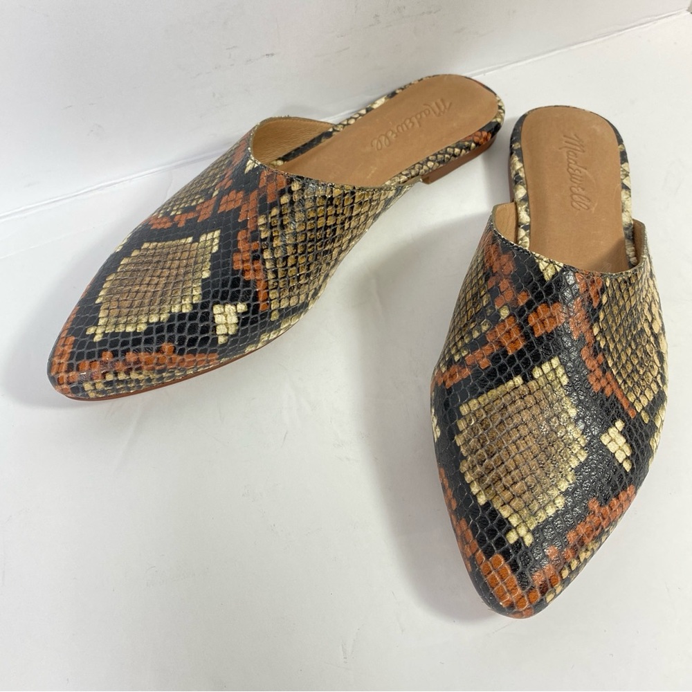 Madewell Womens Shoes Sz 6.5 Remi Flat Mules Snake Embossed Leather Spiced Cider